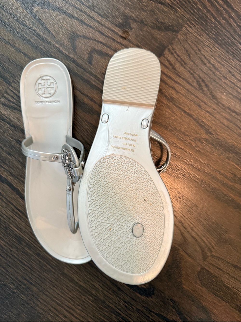 Tory Burch Metallic Logo Thong Sandals - Muted Silver - Picture 2 of 2
